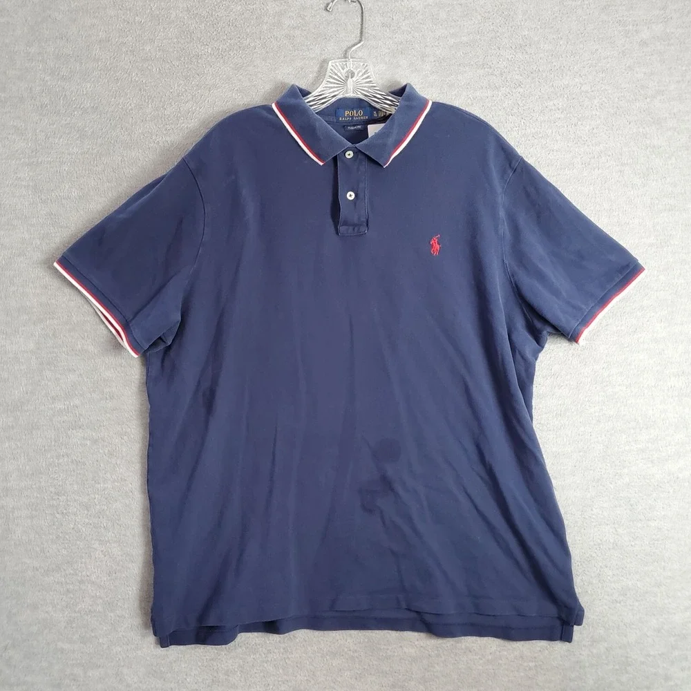 Polo Ralph Lauren Men Polo Shirt XL Blue Ringer Logo Short Sleeve Classic READ